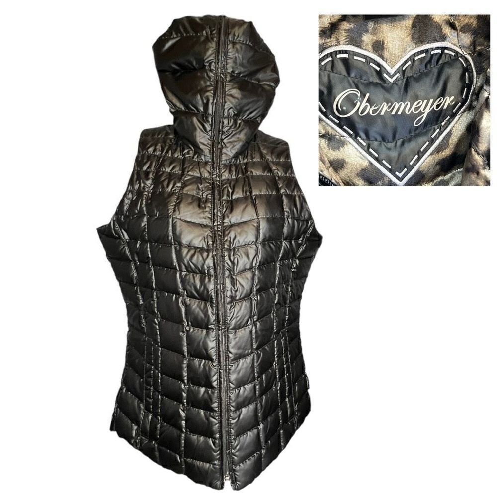 Obermeyer Women's Zip Up Quilted Hooded Vest Down Puffer Jacket Black Size Small